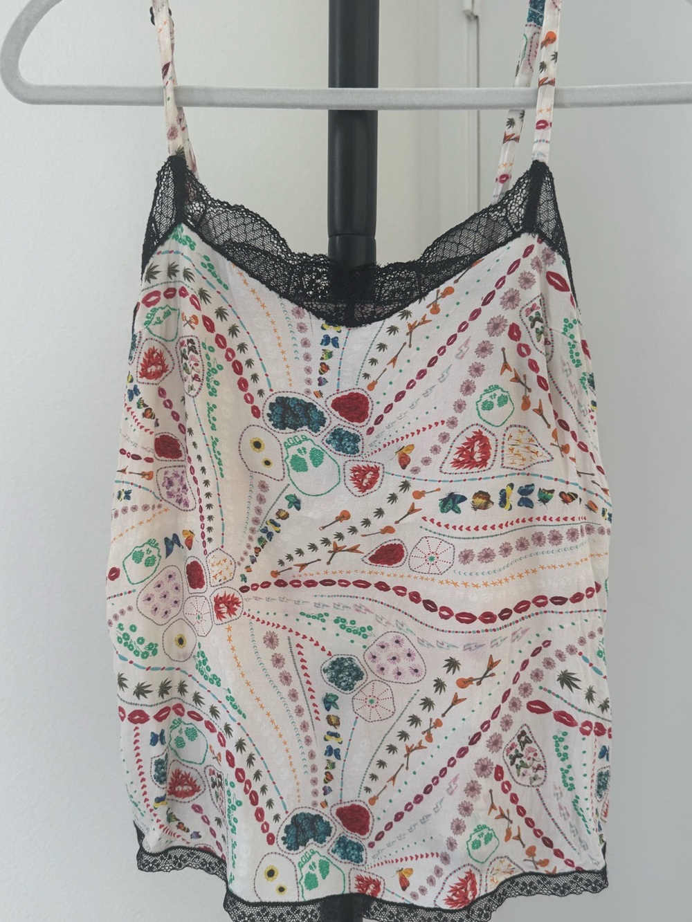 Zadig & Voltaire Multi-Color Printed Lace-Trim Camisole 100% Silk XS